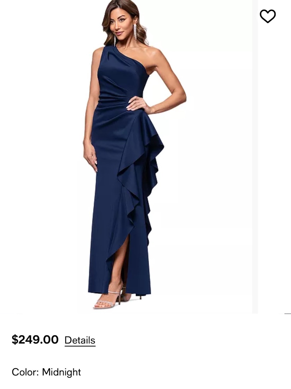 Xscape One-Shoulder Navy Ruffle Gown - Picture 11 of 12